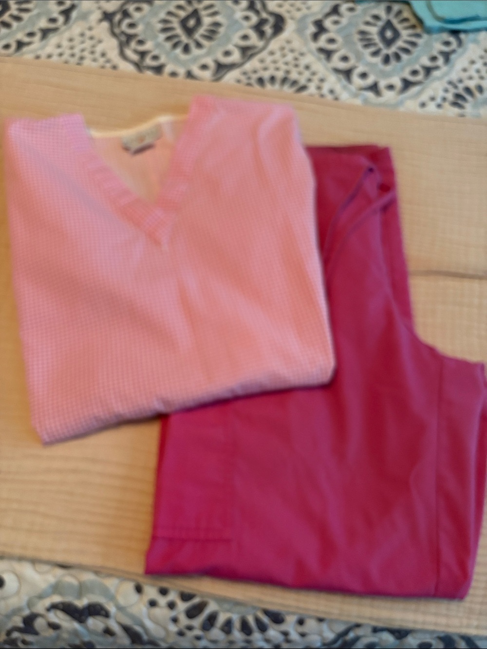 Peaches Uniforms Pink and Hot Pink Scrub Top and Pants Set